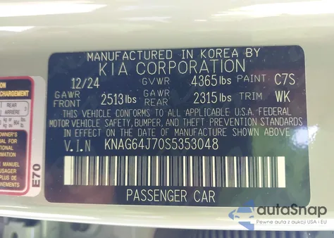 2025 Kia K5 Gt-Line z USA, uszkodzony, nr VIN KNAG64J70S5353048